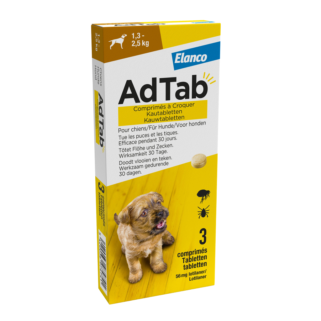 Adtab kauwtablet voor honden (1,3 - 2,5 kg) 3 tabletten