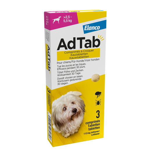 Adtab kauwtablet voor honden (&gt;2,5 - 5,5 kg) 3 tabletten